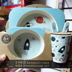 Set Platos Y Cubiertos De Bambú 05 Piezas Bebes Niños