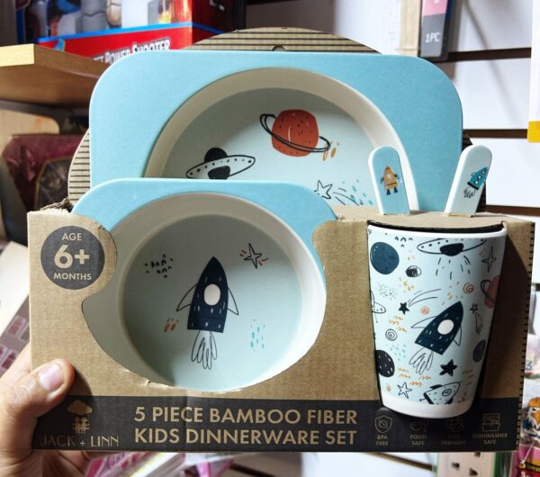Set Platos Y Cubiertos De Bambú 05 Piezas Bebes Niños