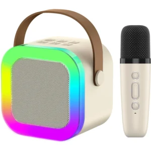 Parlante Karaoke LED + Micrófono Bluetooth Portátil Recargable USB Potente Beige