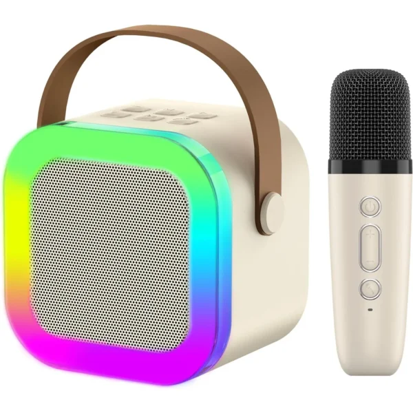 Parlante Karaoke LED + Micrófono Bluetooth Portátil Recargable USB Potente Beige