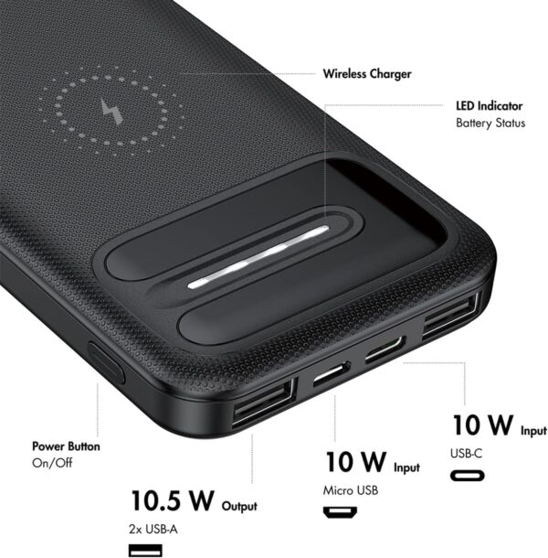Batería Externa de 11000 mAh USB y Tipo C + Carga inalámbrica QI - Imagen 5