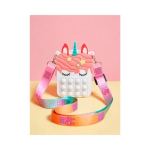 MINI CARTERA MORRAL POP IT ANTI ESTRÉS UNICORNIO BLANCO