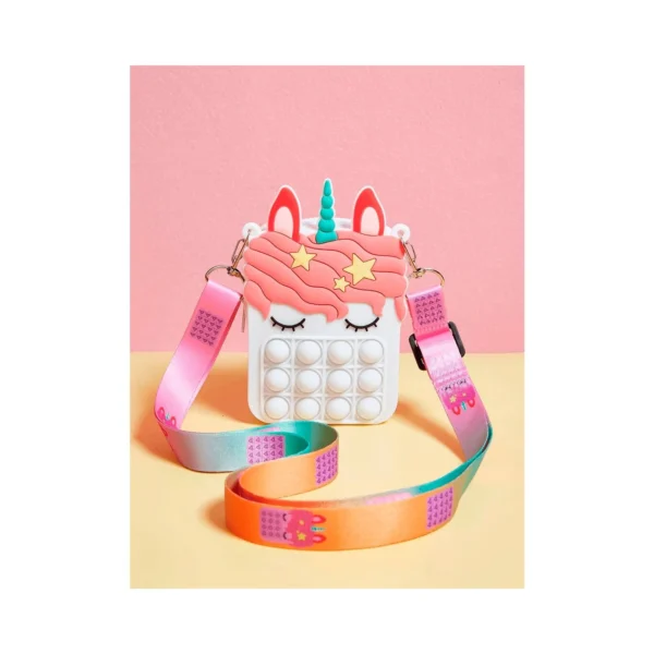 MINI CARTERA MORRAL POP IT ANTI ESTRÉS UNICORNIO BLANCO