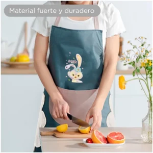 Mandil Delantal de Cocina Impermeable con Secador Bolsillo Conejito